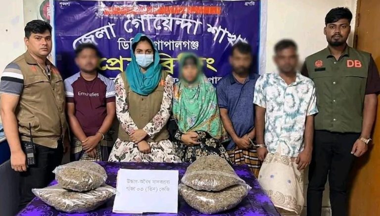 গোপালগঞ্জে ৩ কেজি গাঁ/জা/সহ চারজন আটক
