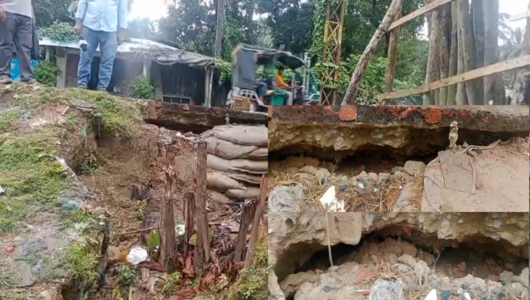 বৃষ্টিতে হোয়াইক্যংয়ে সড়কের পাশে ভাঙন, দু-র্ঘ-ট-নার আ-শ-ঙ্কা